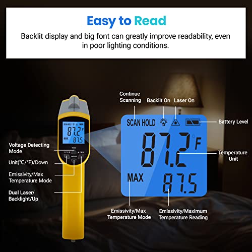 Etekcity Dual Laser Infrared Thermometer Temperature Gun, -58°F ~1022°F - color: Yellow 2 Laser, style: Advanced