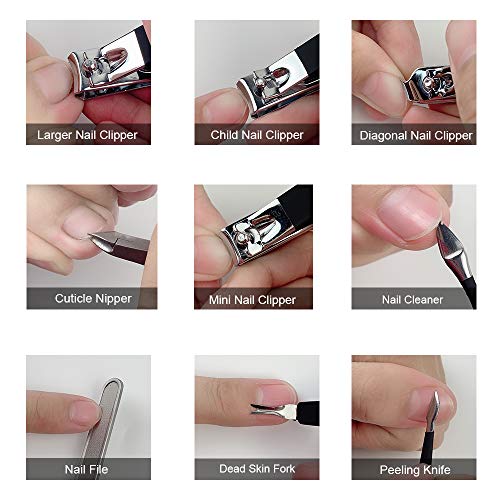 Professional Stainless Steel Nail Clipper Travel & Grooming Kit Nail Tools Manicure & Pedicure Set of 18pcs with Luxurious Case (Black/White) - color: Black/White