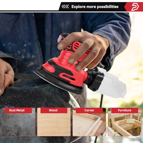 Prostormer Detail Sander, 13000RPM Mouse Sander, 1.6A Electric Palm Sanders - color: Red