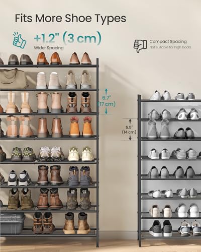 SONGMICS 8-Tier Metal Shoe Rack, Vertical Shelf, Holds up to 40 Pairs - color: Black, size: 8 Tiers (11"D x 32.3"W)