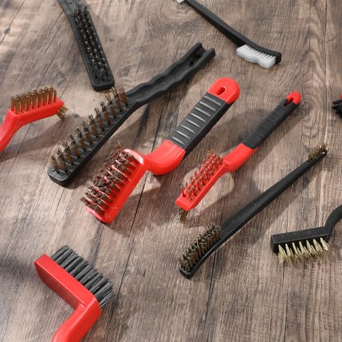 Kifmurase 30Pcs Wire Brushes for Cleaning Rust, Wire Cleaning Brush Set, Stainless Steel/Brass/Nylon Bristles, Metal Brush with Curved Handle Grip, Grip Paint Remover for Rust, Drill, Scrub