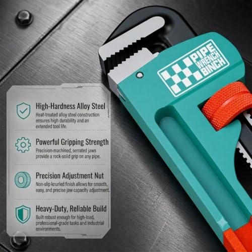 Heavy Duty Pipe Wrench, 8" Adjustable Straight Plumbing Wrench, High Drop-Forged jaws, Professional Pipeline Tool for Water Pipe Fittings, Mechanical assembly, Workshop Operations - size: 8inch
