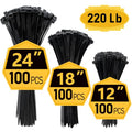 Zip Ties, Zip Ties Heavy Duty, Assorted Sizes (12"+18"+24")-300 Pack, Cable ties, Large Zipties Heavy Duty Black, Wire Ties with 220 lb Tensile Strength for Outdoor Use, Long Zip Tie, ANOSON - size: 12"+18"+24"/300 Pack (220 Lb)
