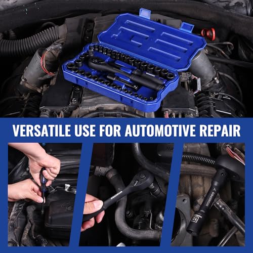 WORKPRO 39PC Drive Black Phosphate Finish CR-V Socket Set(1/4" & 3/8") - color: Black
