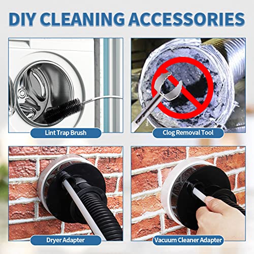 Bluesea 7 Pieces 30 Feet Dryer Vent Cleaner Kit, Reinforced Nylon Dryer Vent Cleaning Kit, Durable Dryer Vent Brush Vacuum Attachment with Flexible Lint Trap Brush, Vacuum & Dryer Adapters - color: Upgrade, size: 30 FT