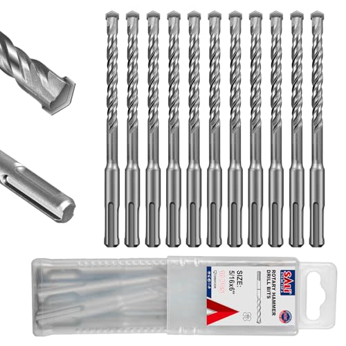 SALI SDS Plus Rotary Hammer Drill Bit Set,5/16" x 6", 10-Pack, Carbide-Tipped Masonry Bits for Concrete, Brick & Stone with Storage Case - size: 5/16"*6"