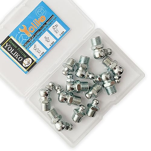 3/8"-24 12Pcs Grease Fitting Assortment - Straight 45 90 Degree Zerk Fittings, Galvanized Steel for Industrial/Agricultural Machinery, Cars, Ships - size: 3/8"-24 12Pcs