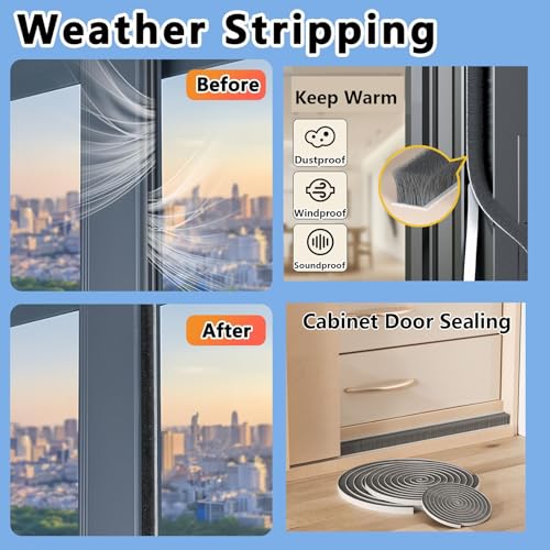 Brush Weather Stripping Door Window Seal,2 Pack 0.2"x 0.4" x33FT - color: Gray, size: 2 Pack 0.2"x 0.4" x33FT