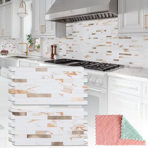 StyloVue 20 Sheets Peel and Stick Backsplash for Kitchen, 2026 Upgraded Calacatta Gold with Metal Glod Look Stick on Tile Upgrade Your Kitchen Backsplash, RV, Fireplace - color: Calacatta Gold With Metal Gold