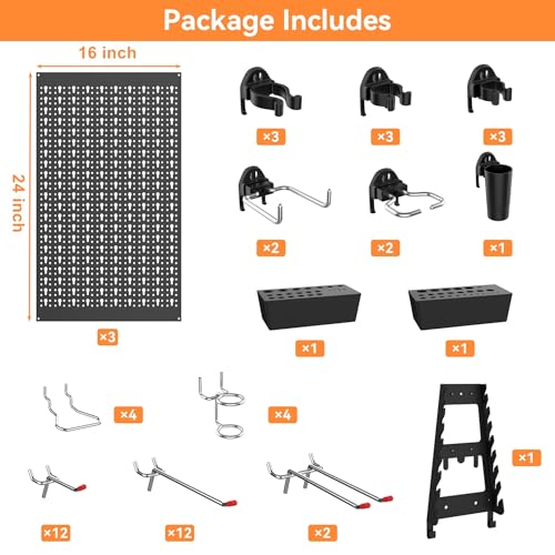 WALMANN Metal Pegboard, Wall Tool Organizer Board with Hooks, 24x48 in - color: Black
