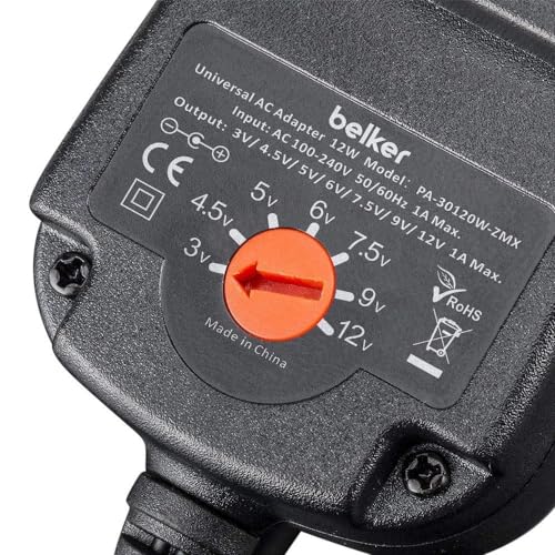 Belker 12W Universal 3V 4.5V 5V 6V 7.5V 9V 12V AC DC Adapter with 8 Tips