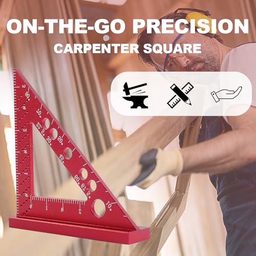 Carpenter Square, Small Triangle Square, 90 Degree Small Square Ruler, Woodworking Measuring Tool with Fixed Miter Angle Pin (Red) - color: Red-Small