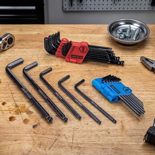 NEIKO 01103A Metric and Standard Allen Wrench Set, 26 Piece Ball End Hex Key Set, SAE & MM Long Allen Keys 1.27mm to 10mm & 0.05” to 3/8 Inch, Hex Wrench, Black Oxide Chrome Vanadium, Storage Case - size: Metric+SAE - 26pc