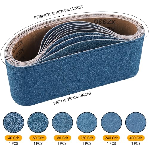 6-Piece Premium 3 x 18 Inch Zirconia Sanding Belts 40-400 Grit - color: Mix Grit, size: 3x18 Inch