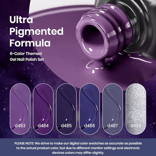 Beetles Purple Gel Polish Set, 6Pcs Purple Blue Gel Polish Silver Glitter - color: A - Purple Blue Silver | Lost Universe