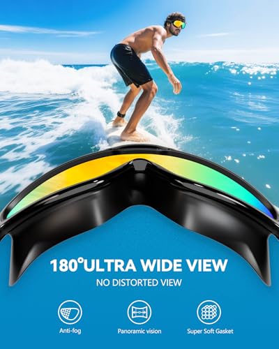 Aegend New Adult Wide View Swim Goggles, Anti-Fog/UV No Leak Swimming Goggles with Ear Plugs for Men & Women - color: Bright Orange & Aqua
