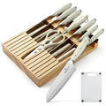 N NOBLE FAMILY In-drawer Knife Block Set, 16PCS Kitchen Knife Set with Wooden Block, Chopping Knives Set, Stainless Steel Knife Block Set, Sharp Cooking Knife Set with Cutting Board, Rust Proof, White - color: White