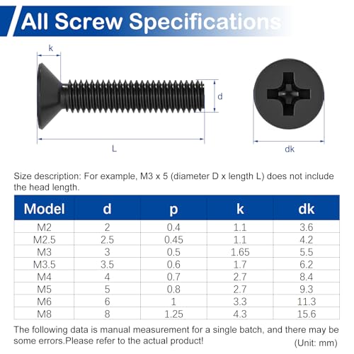 840Pcs M3 Countersunk Screws Assortment Kit with Nuts and Washers (6-25mm) - size: M3 x 6-25mm Kit