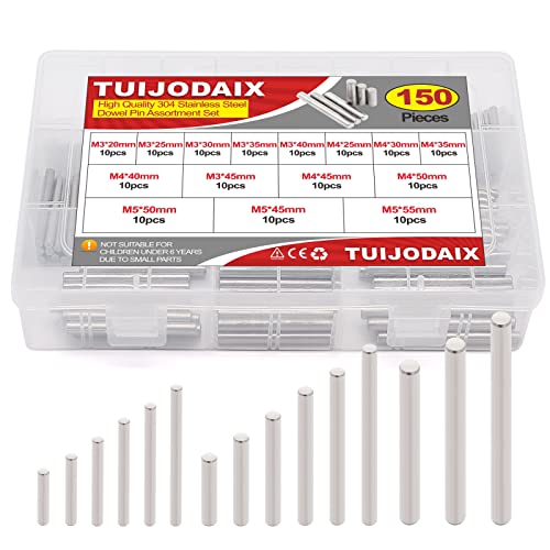150Pcs 304 Stainless Steel Dowel Pin Assortment Kit M3 M4 M5 with Box - size: M3/M4/M5