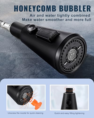 ALEASHA Pull Down Kitchen Faucet Head Replacement,3-Function Sink Spray Nozzle with 9 Adapters,Compatible with Moen,American Standard,Delta,Kohler Faucets,Matte Black - color: Matte Black