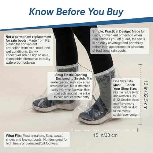 Heavy-Duty Waterproof Shoe Covers, 12 Pcs Disposable Rain Covers with Wide Elastic Band for Men & Women, One-Size Shoe Covers for Indoor and Outdoor Use