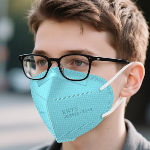 LEMENT KN95 Face Masks,100PCS 5-Ply Blue Breathable Cup Dust Mask For Adult - color: Adult-100 Pack-blue