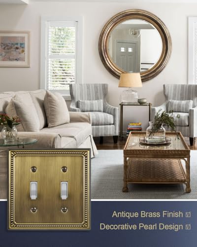 Switch Plates Outlet Covers, 2-Pack Antique Brass Metal Wall Plates - color: Antique Brass, size: 2 Toggle 2PK