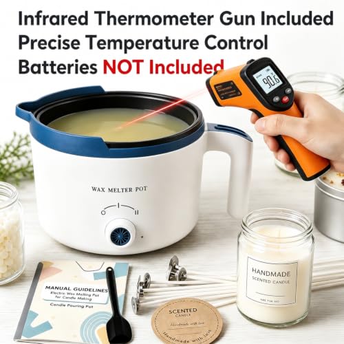 KQU Electric Wax Melting Pot with Non-Touch Thermometer(Without Battery) - size: Wax Melting Pot Kit 7pcs