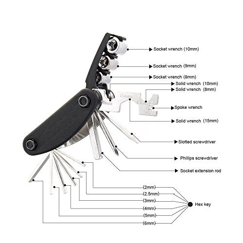 Motorcycle Bike Mechanic Repair Tool Kit with 16 In 1 Multi-Function Allen Key Multi Hex Wrench Screwdriver for Home Outdoor Travel Camping Sport Bicycle Cycling