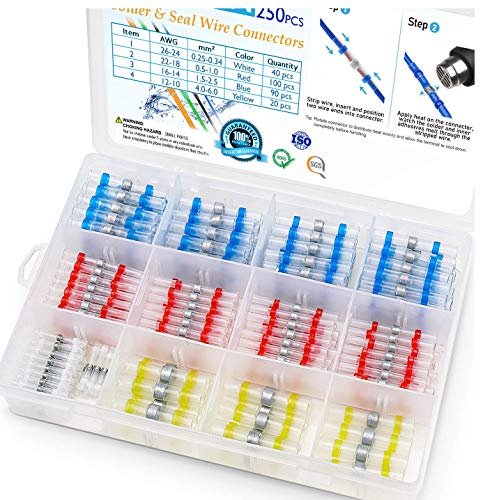 TICONN 250 Pcs Solder Seal Wire Connectors, Heat Shrink Butt Splice - size: Mixed 250 Pieces