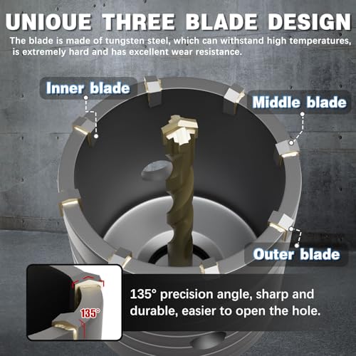 2-3/4" Concrete Hole Saw,70mm Masonry Hole Saw, with 220mm SDS Plus Shank Connecting Rod for Concrete Brick Cement Stone Wall Drilling Home Improvement - size: （2-3/4" 70mm）