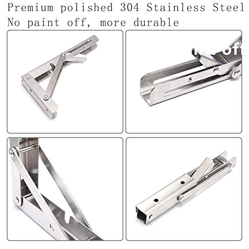 12 Inch Folding Shelf Brackets, 2 Pack Stainless Steel Heavy Duty L Bracket - color: Silver, size: 12 Inch
