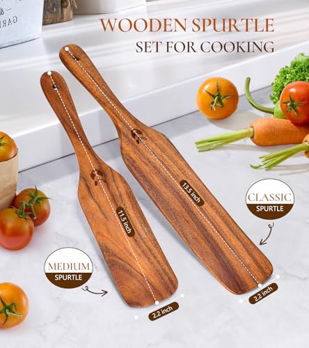 2Pcs Natural Wooden Spurtle for Sourdough Starter, Wooden Spoon for Cooking - size: 2PCS Wooden Spurtle