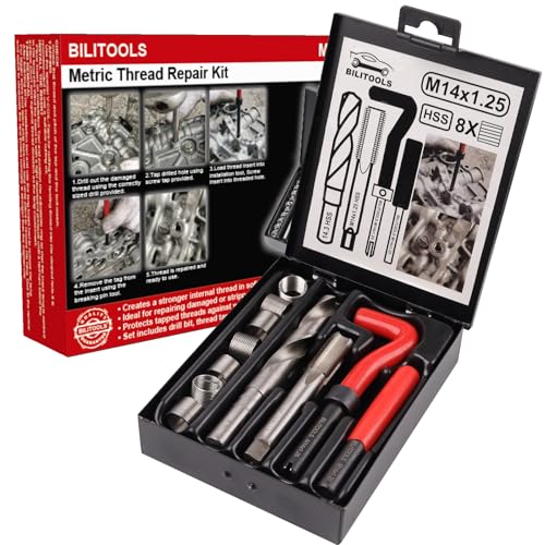 BILITOOLS M14x1.25 Thread Repair Kit, HSS Drill Helicoil Repair Kit Metric - size: M14 x 1.25, style: Metric