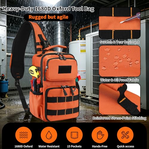 Rexmore Tactical Electrician & HVAC Tool Chest Bag, 3-Point Harness Orange - color: Orange