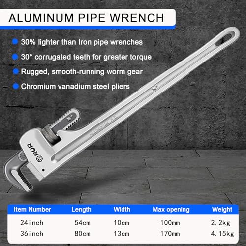Verida 36 Inch Aluminum Pipe Wrench | Plumbers Wrench, Heavy Duty Plumbing Tools | Forged from High Carbon Steel | Suitable for Water Pipes, Plumbing, Fire Protection Pipe Tools - size: Aluminum 36 inch