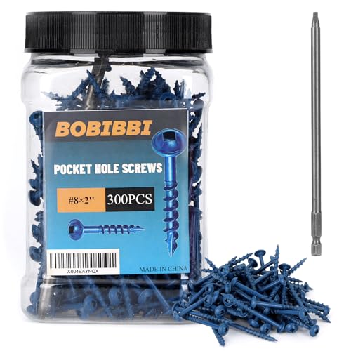 Pocket Hole Screws #8x2, Coarse Thread Wood Screws 300Pcs, Washer Head with Square Drive, 150MM Drive Bit Included - color: Blue, size: #8x2‘’