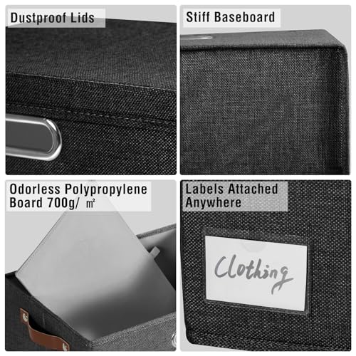 15" Fabric Storage Box with Lids, 3-Pack, Black - color: Black, size: Medium-15"
