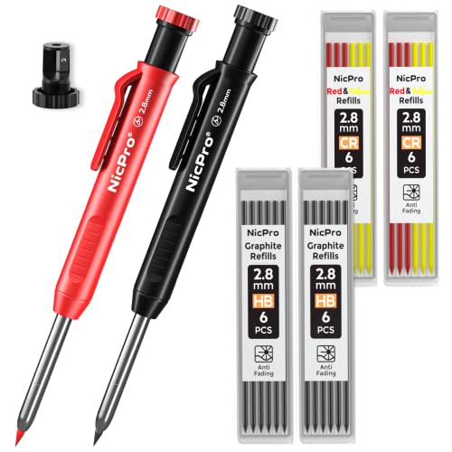 Nicpro Metal Mechanical Pencils Set 0.5 & Solid Carpenter Pencil for Architect, Engineering