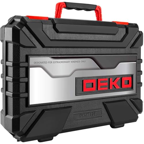 DEKOPRO Tool Set:158 Piece Home Tool Kit, Household Basic Repair Tool Set Comes with Plastic Storage Case-Red - color: Red