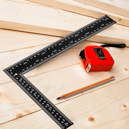Professional 8x12 Inch Carpenter Square - Heavy-Duty Carbon Steel Framing Tool with Dual-Scale (Imperial/Metric), Rust-Resistant Right Angle Ruler for Carpentry, Roofing & Layouts - color: Black