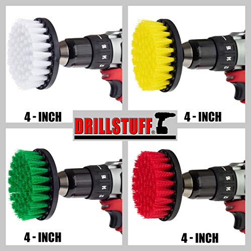 4in Soft, Medium and Stiff Drill Brush Attachment Power Scrubber Brush Set - size: 4in Diameter Brushes (4 Piece Set)
