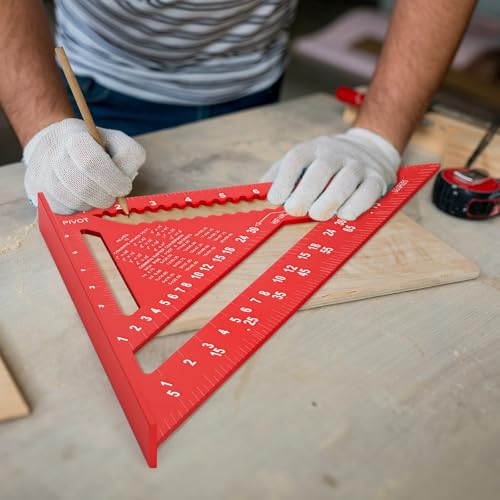 TOPZEA Carpenter Square, 12 Inch Aluminum Rafter Square Triangle Framing Ruler Measuring Layout Tool for Woodworking, Carpentry, Construction, Red