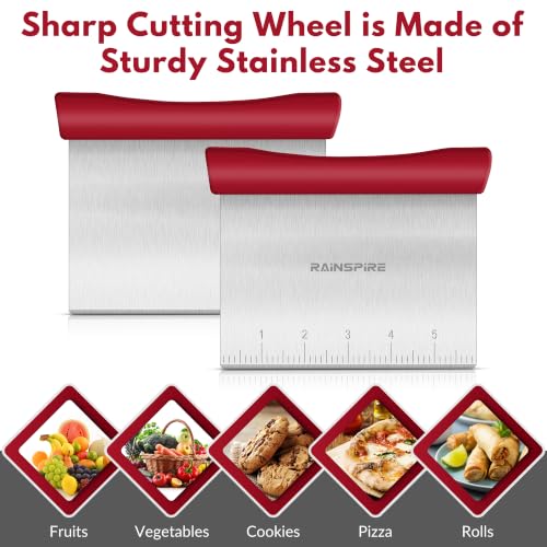 Multi-Purpose Stainless Steel Bench Scraper Dough Blender & Pastry Cutter - color: Red