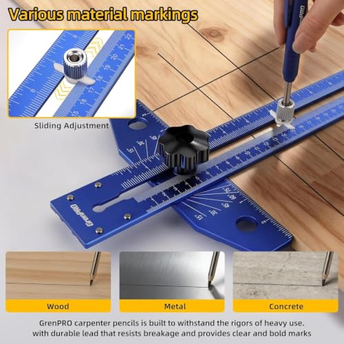 GRENPRO Speed Combination T-Square Woodworking Carpenter Angle Finder Ruler - color: Blue
