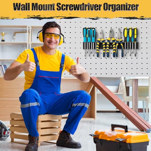2 Pack 15.75 Inch Screwdriver Organizer Heavy Duty Wall Mount Metal Pliers Rack Holder Hand Tool Organizers and Storage Rack Peg Board for Screw Driver Pliers Garage Workshop Tool Chest Cart