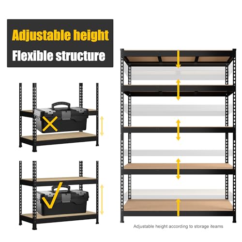 PrimeZone 47"W x 18"D x 72"H Garage Storage Shelves, 5-Tier Metal Shelving - size: 47"W x 18"D x 71"H
