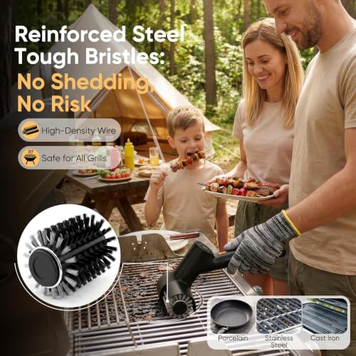 Electric Grill Cleaner Brush for Outdoor Grill with SS Rotary Head, 3 Speed
