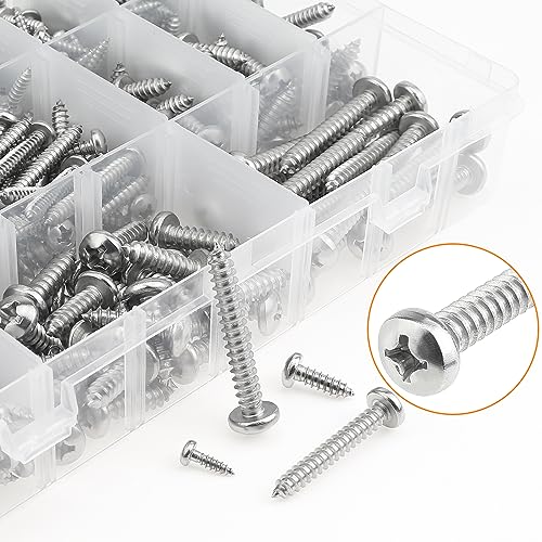540 Pieces #4#6#8#10#12 Wood Screws Set, HELIFOUNER 18 Sizes Phillips Pan Head Self-Tapping Screws Assortment Kit, Phillips Pan Head Wood Screws, 304 Stainless Steel - size: #4#6#8#10#12