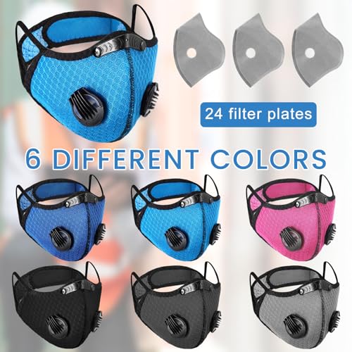 Threlaco 6 Pcs Dust Mask Reusable Respirator Mask - color: Black, Dark Blue, Sky Blue, Dark Gray, Rose Red,white